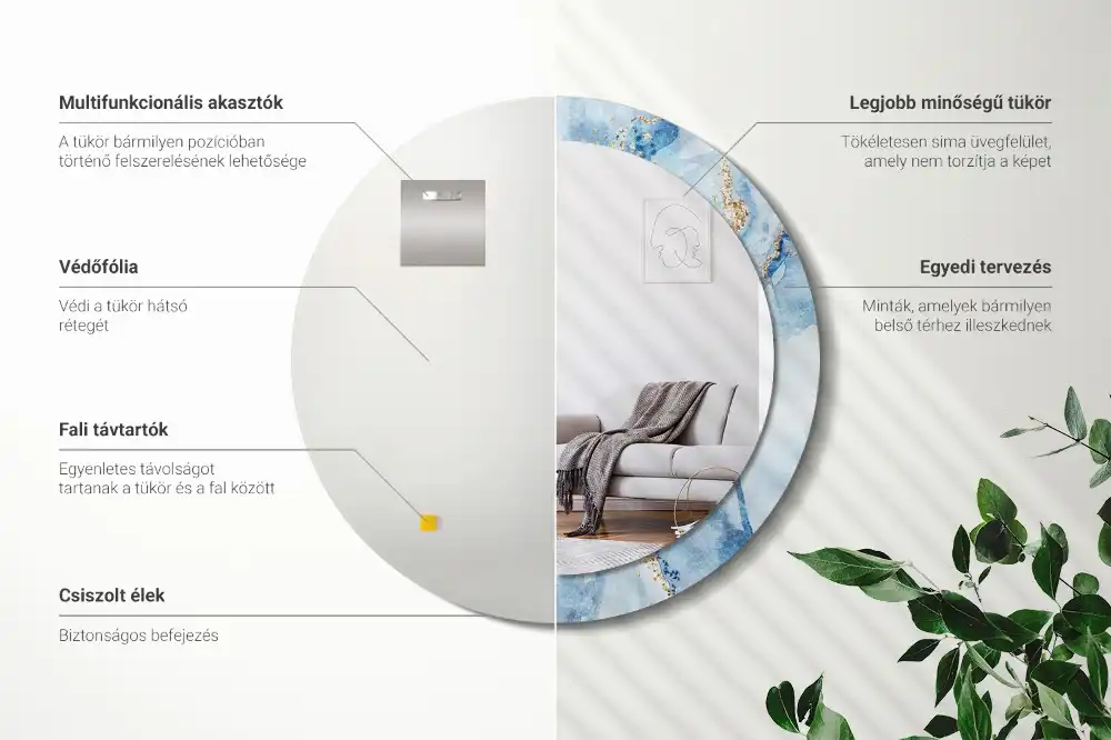 Okroglo okrasno ogledalo Modri ​​marmor