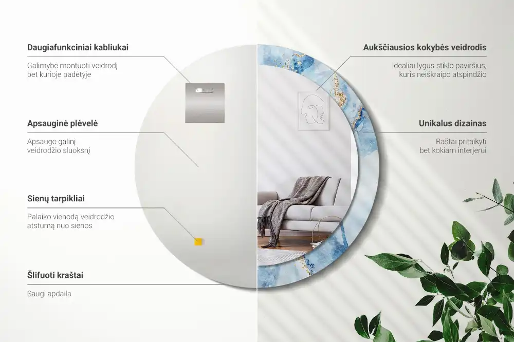 Okroglo okrasno ogledalo Modri ​​marmor