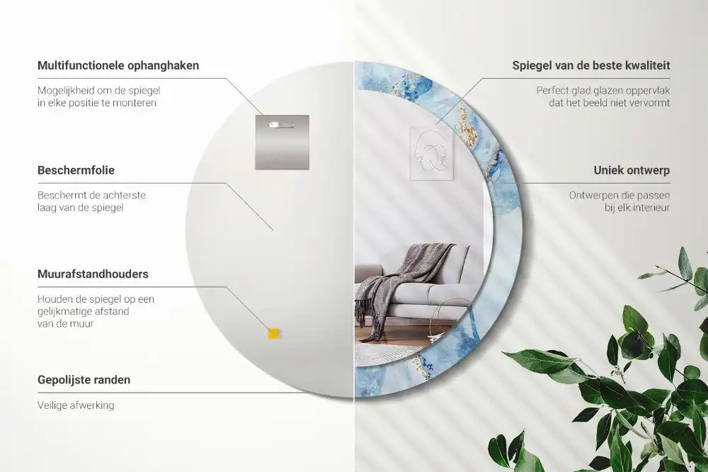 Okroglo okrasno ogledalo Modri ​​marmor