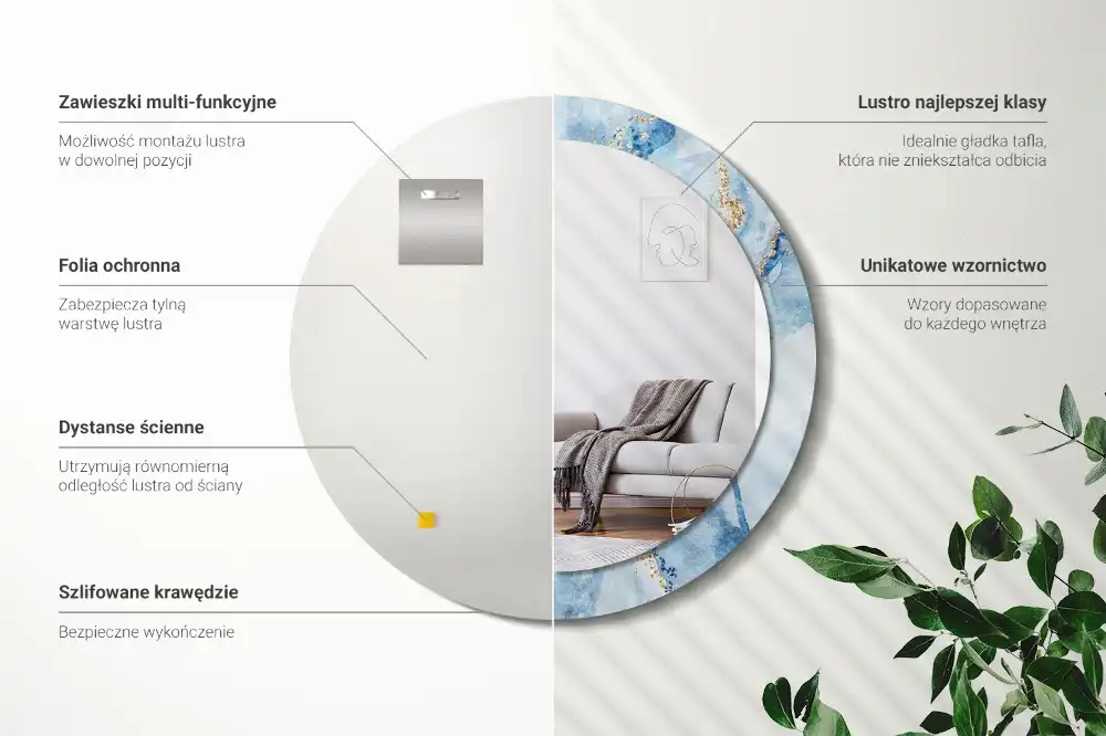 Okroglo okrasno ogledalo Modri ​​marmor