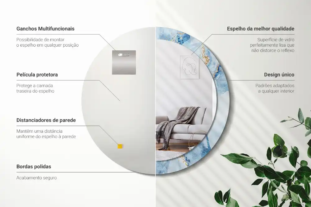 Okroglo okrasno ogledalo Modri ​​marmor