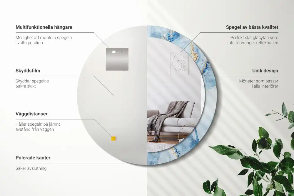 Okroglo okrasno ogledalo Modri ​​marmor