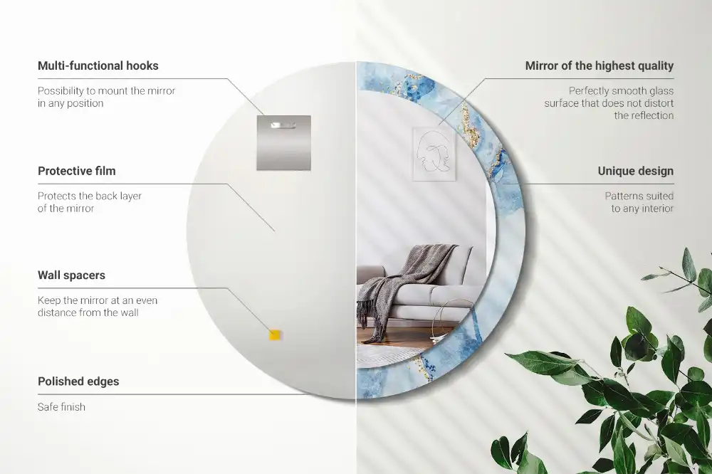 Okroglo okrasno ogledalo Modri ​​marmor