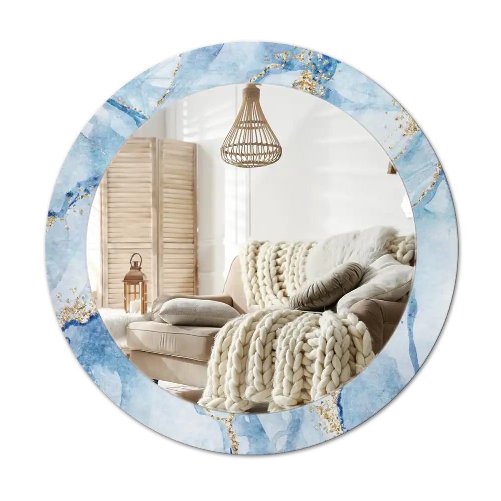 Okroglo okrasno ogledalo Modri ​​marmor