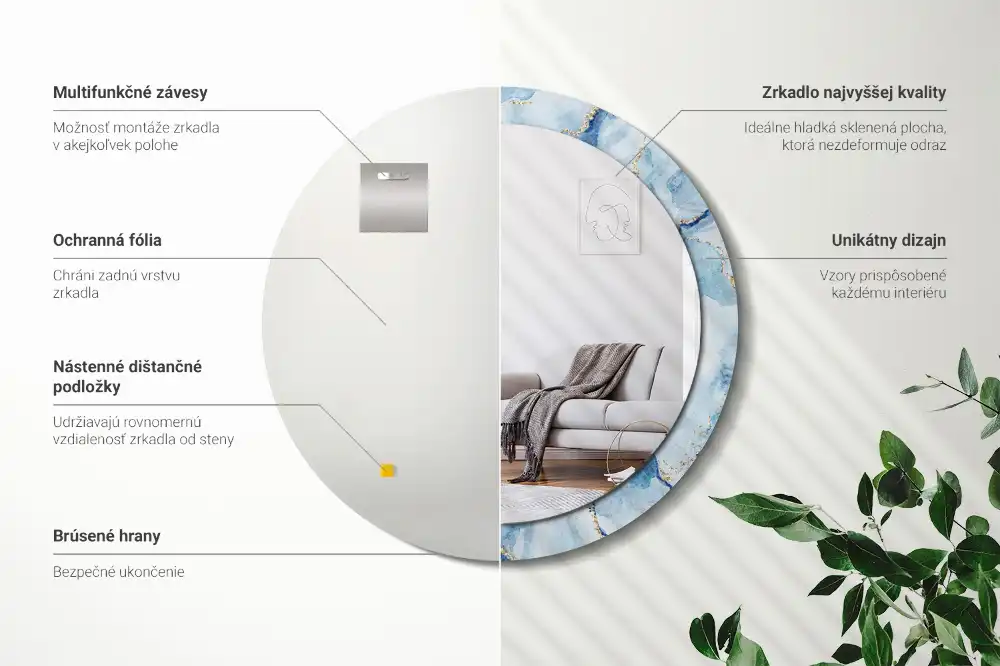 Okroglo okrasno ogledalo Modri ​​marmor