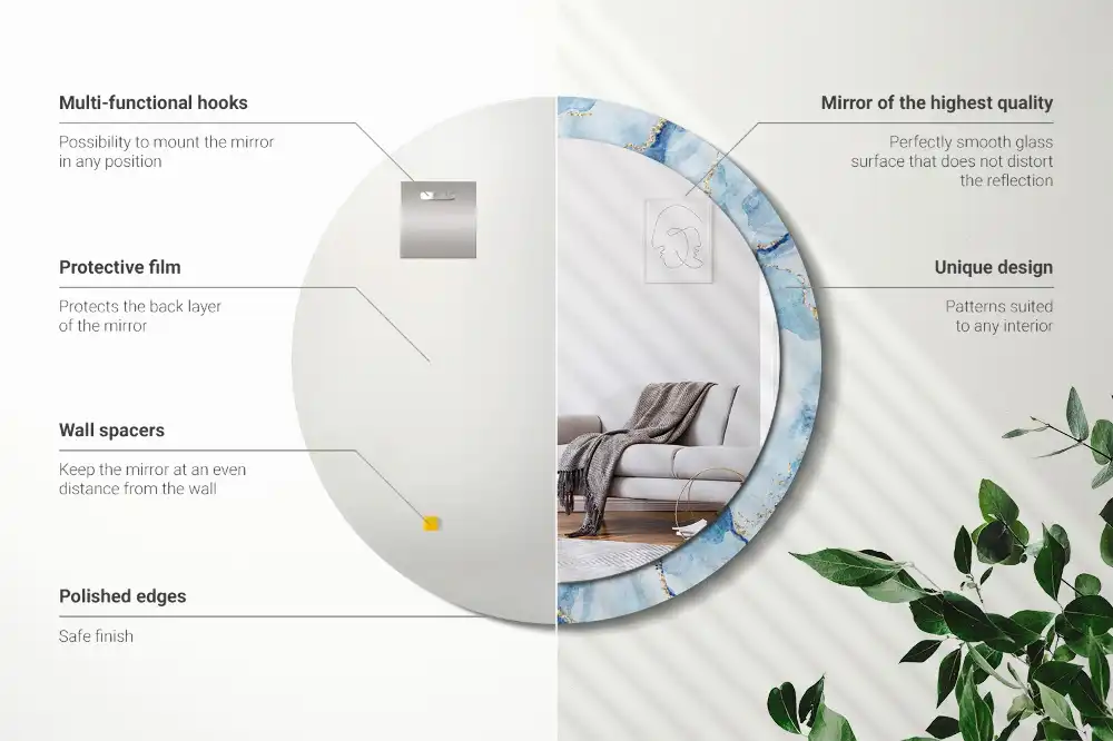 Okroglo okrasno ogledalo Modri ​​marmor