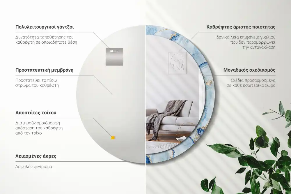 Okroglo okrasno ogledalo Modri ​​marmor