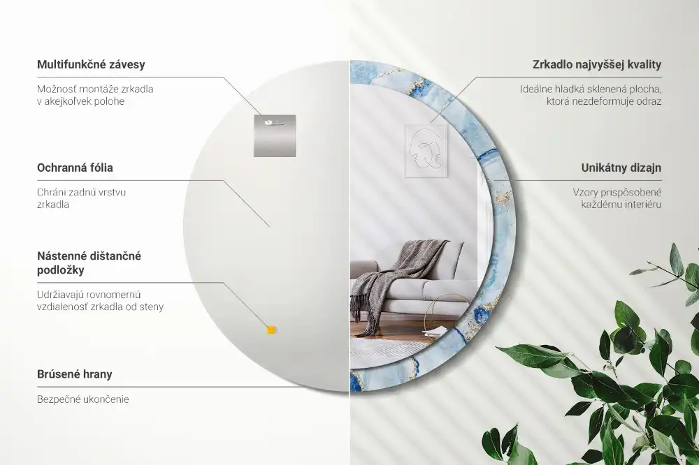 Okroglo okrasno ogledalo Modri ​​marmor