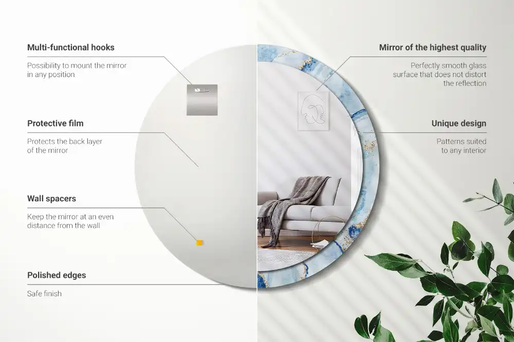 Okroglo okrasno ogledalo Modri ​​marmor