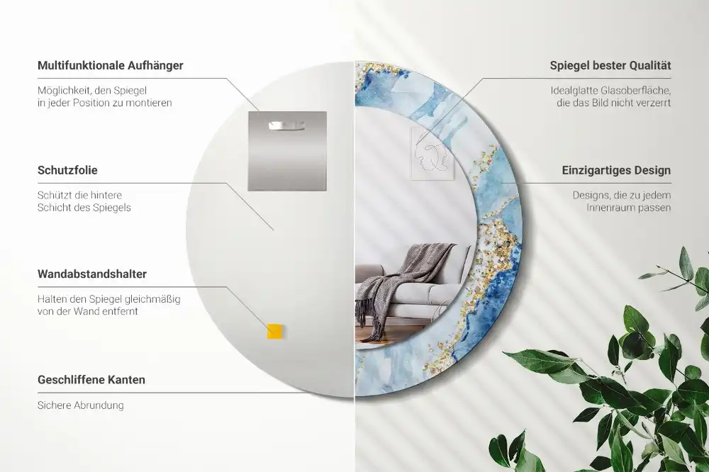 Okroglo okrasno ogledalo Modri ​​marmor