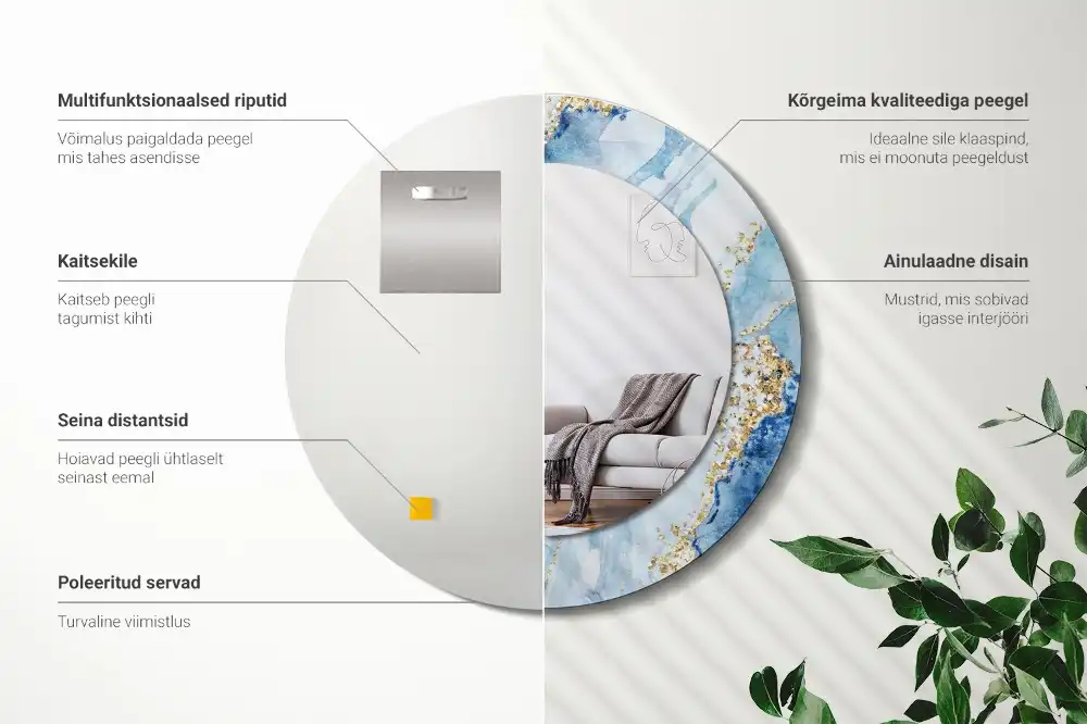 Okroglo okrasno ogledalo Modri ​​marmor