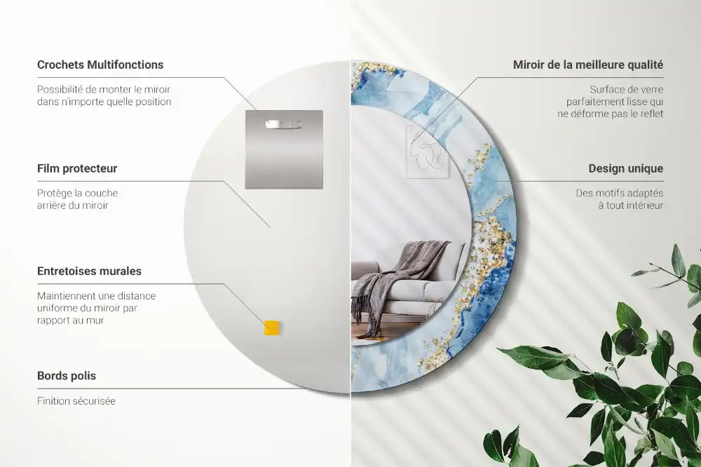 Okroglo okrasno ogledalo Modri ​​marmor