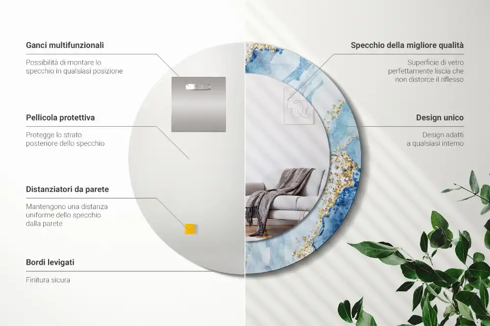 Okroglo okrasno ogledalo Modri ​​marmor