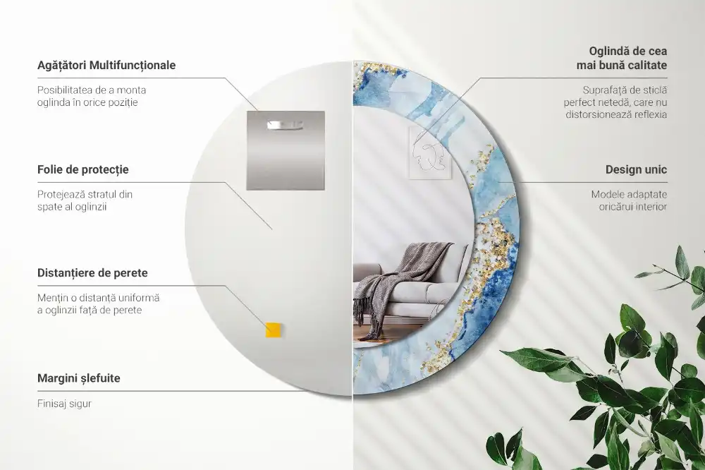 Okroglo okrasno ogledalo Modri ​​marmor