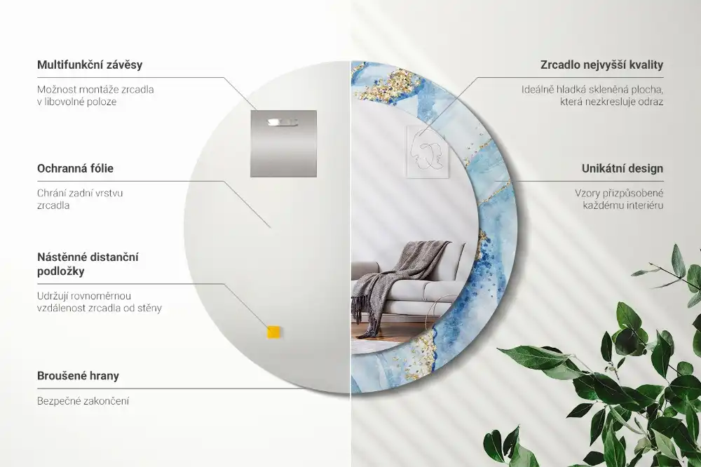 Okroglo okrasno ogledalo Modri ​​marmor