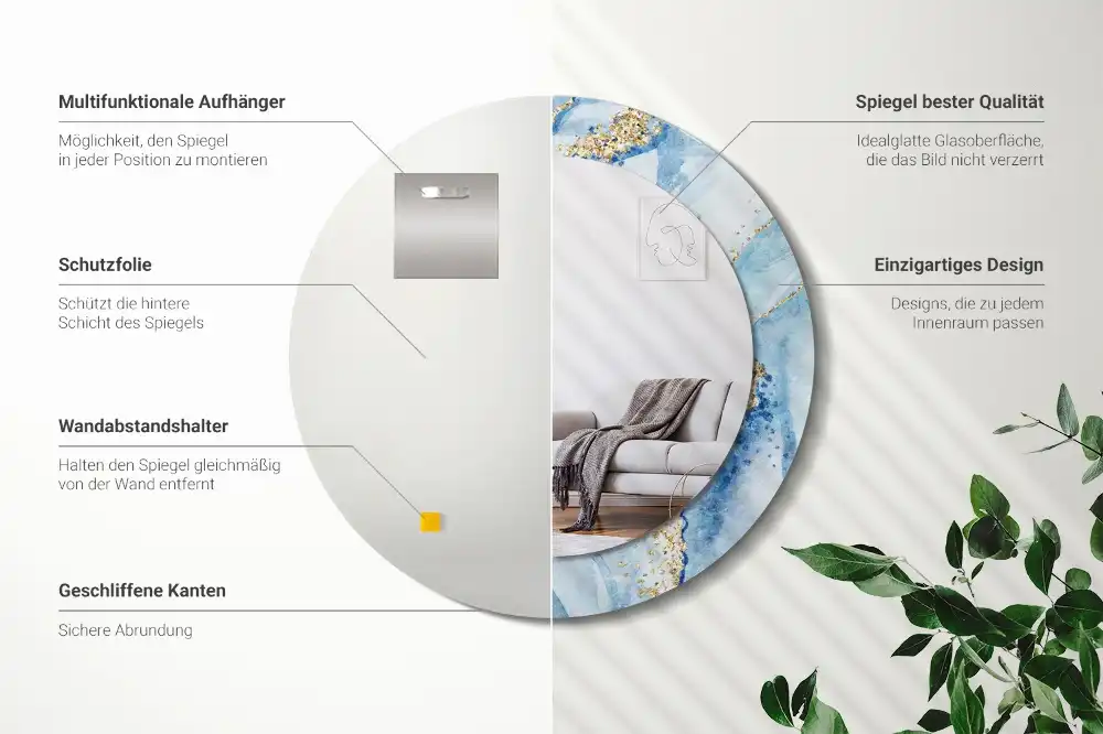 Okroglo okrasno ogledalo Modri ​​marmor