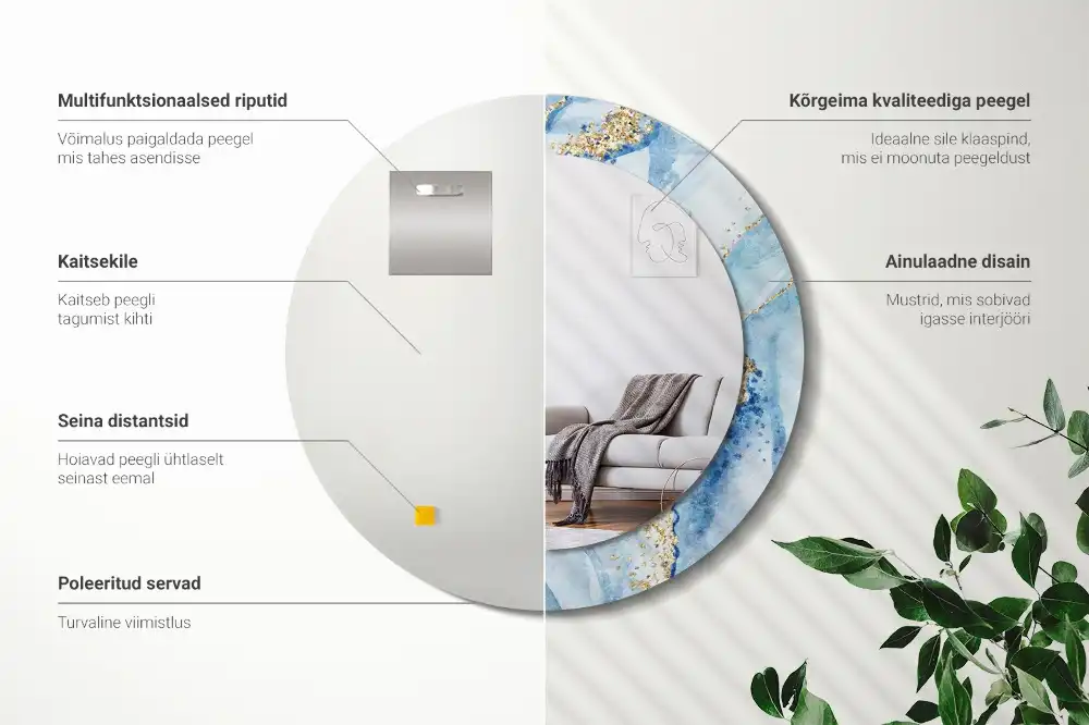 Okroglo okrasno ogledalo Modri ​​marmor