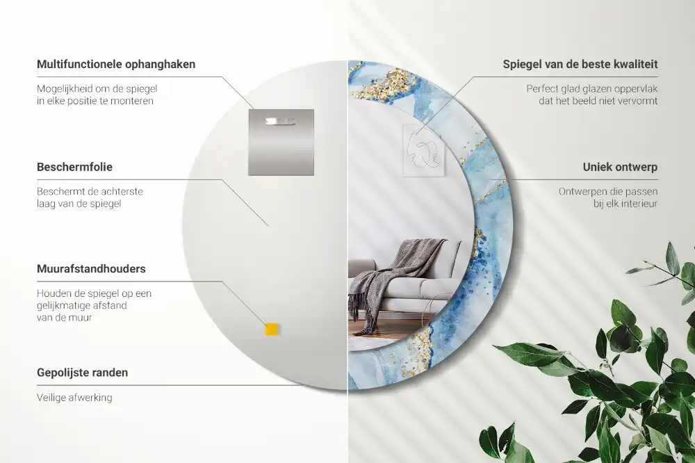 Okroglo okrasno ogledalo Modri ​​marmor