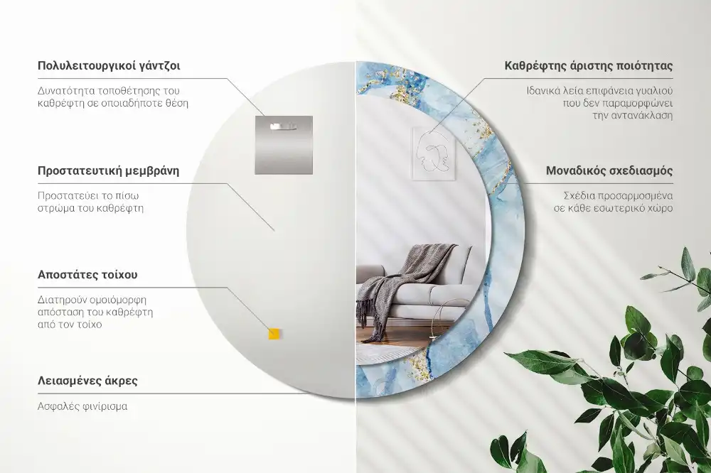 Okroglo okrasno ogledalo Modri ​​marmor