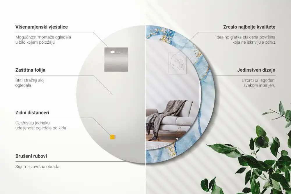 Okroglo okrasno ogledalo Modri ​​marmor