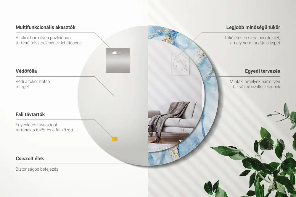 Okroglo okrasno ogledalo Modri ​​marmor