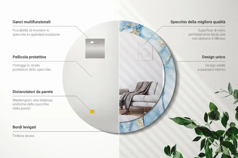 Okroglo okrasno ogledalo Modri ​​marmor