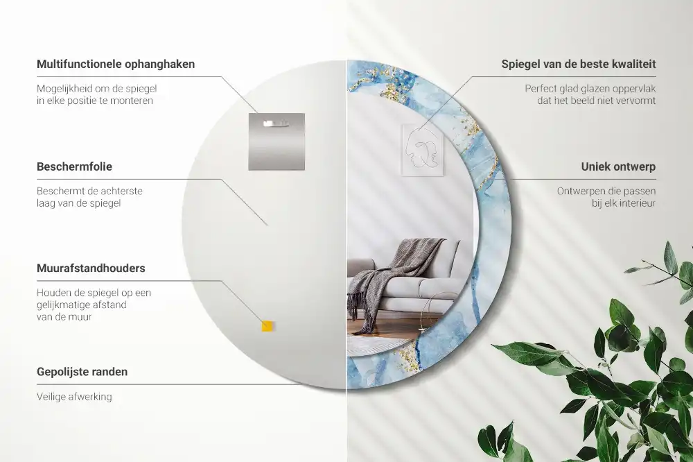 Okroglo okrasno ogledalo Modri ​​marmor