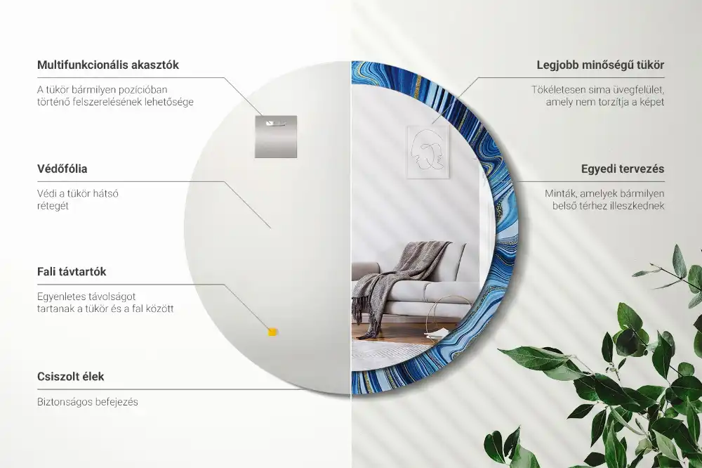 Okroglo stensko okrasno ogledalo Marmorna reka