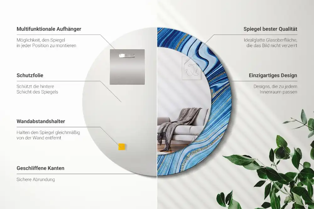 Okroglo stensko okrasno ogledalo Marmorna reka