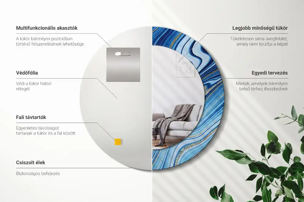 Okroglo stensko okrasno ogledalo Marmorna reka