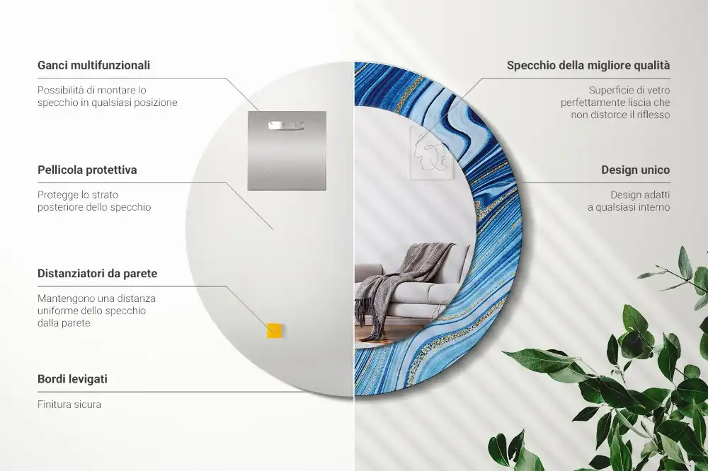 Okroglo stensko okrasno ogledalo Marmorna reka