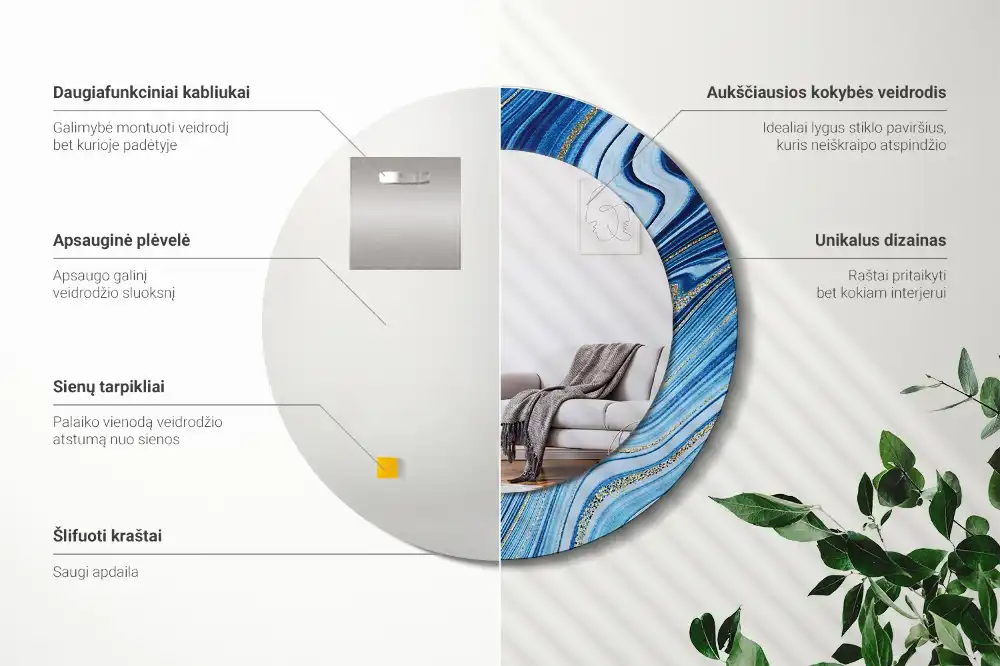 Okroglo stensko okrasno ogledalo Marmorna reka