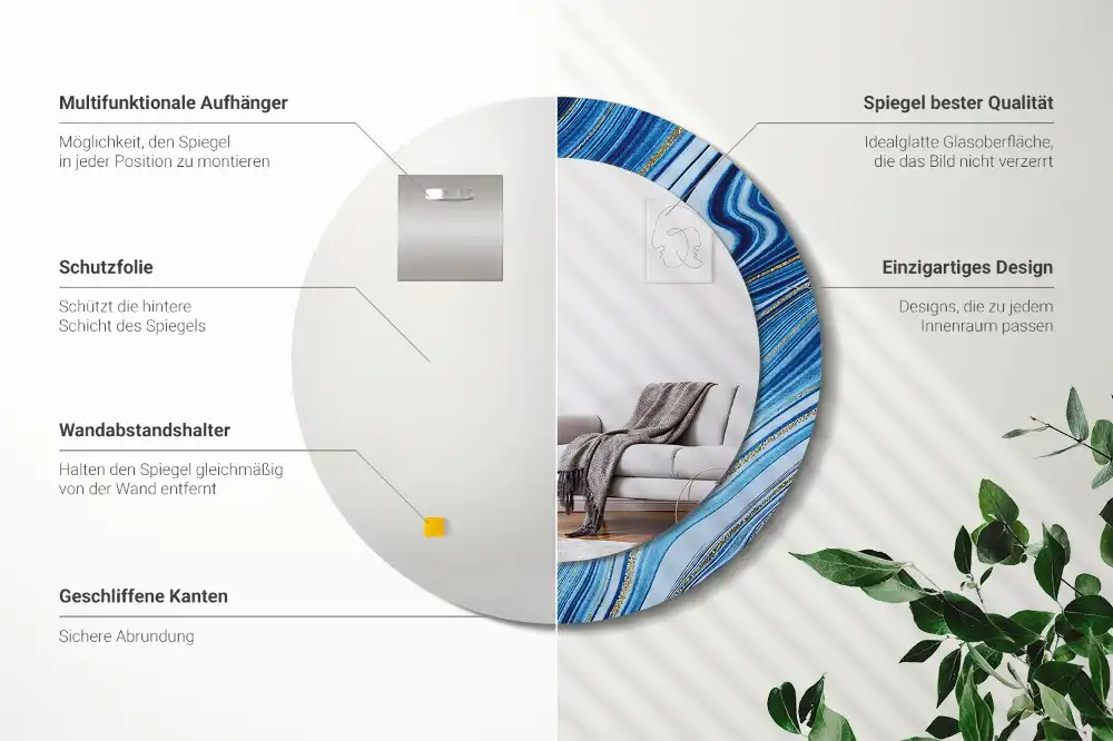 Okroglo stensko okrasno ogledalo Marmorna reka