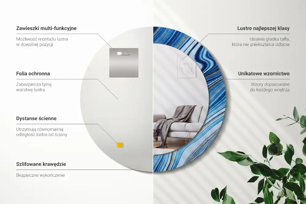 Okroglo stensko okrasno ogledalo Marmorna reka