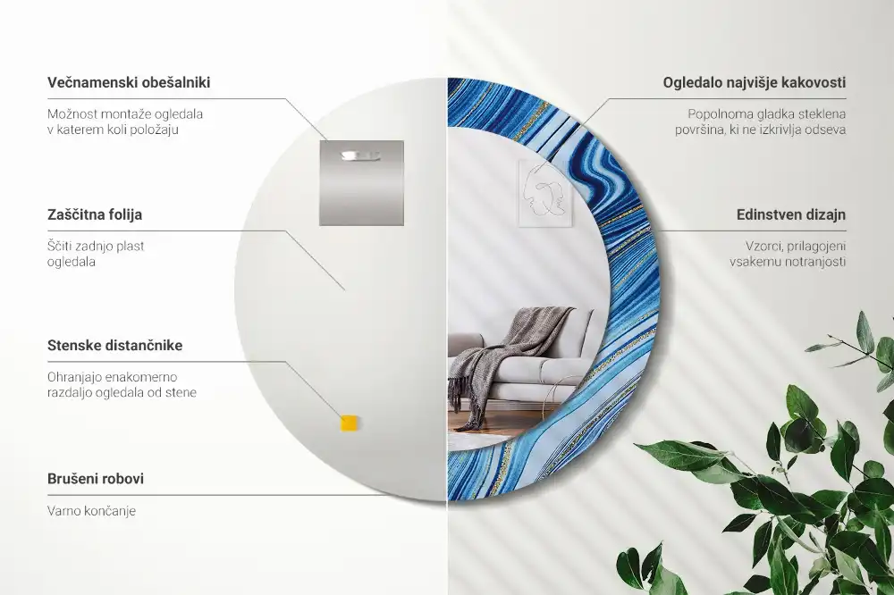 Okroglo stensko okrasno ogledalo Marmorna reka