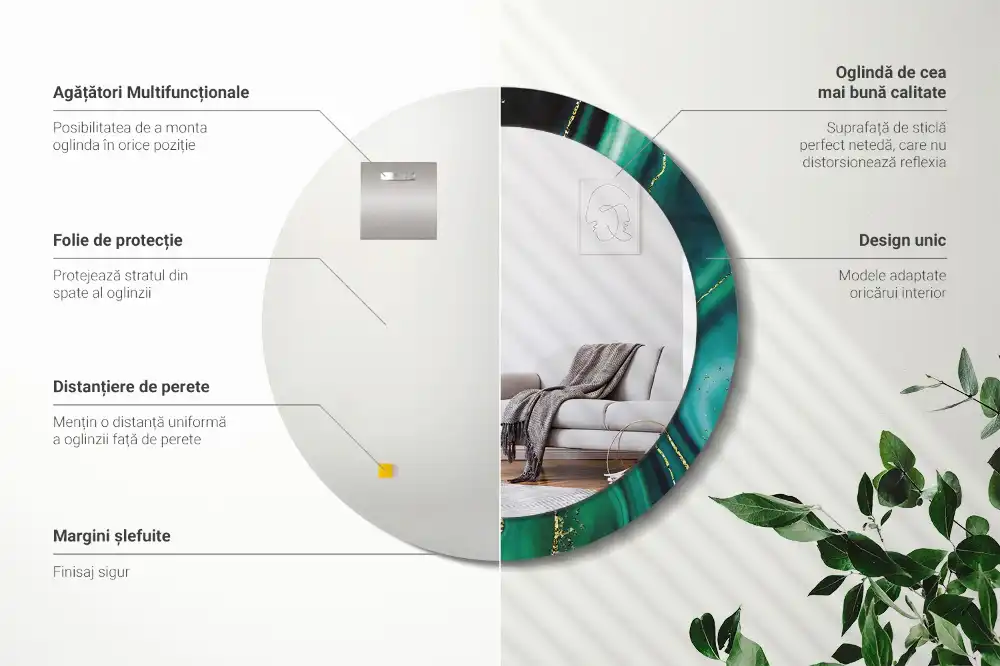 Tiskano okroglo ogledalo Smaragdni marmor