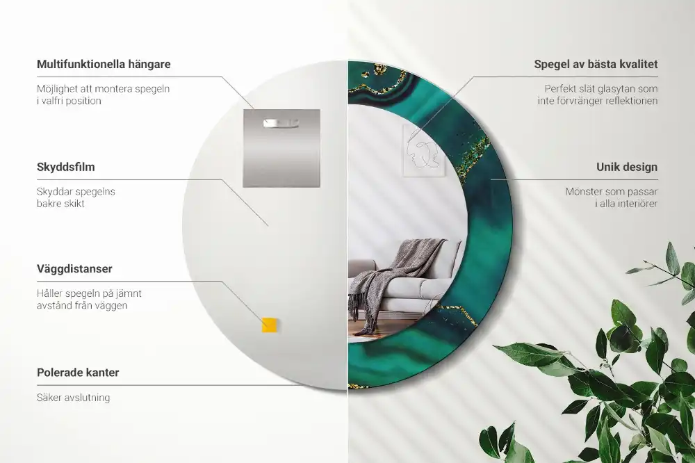 Tiskano okroglo ogledalo Smaragdni marmor