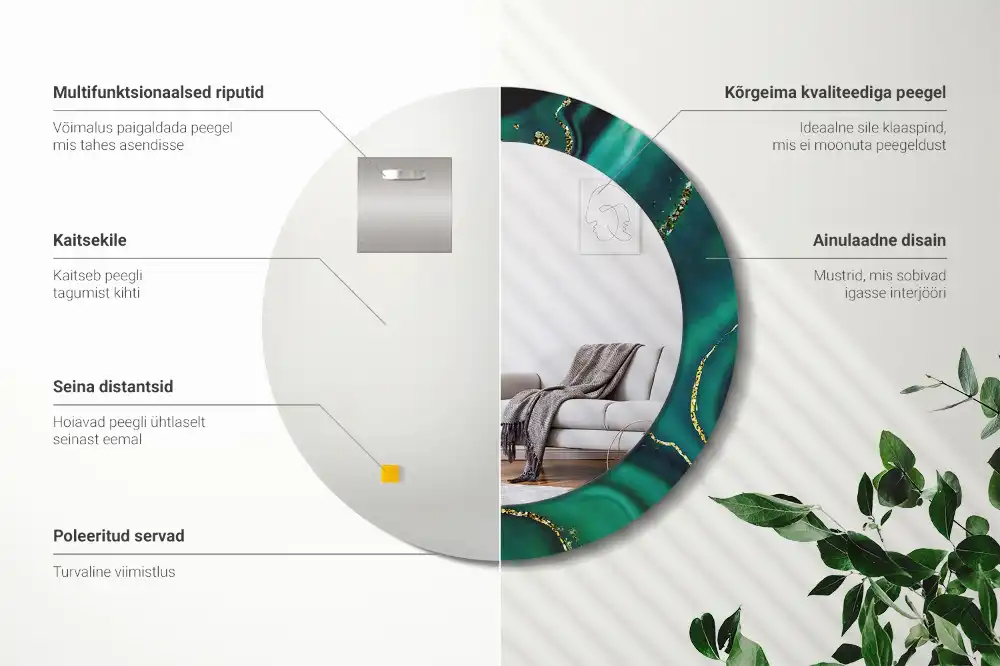 Tiskano okroglo ogledalo Smaragdni marmor