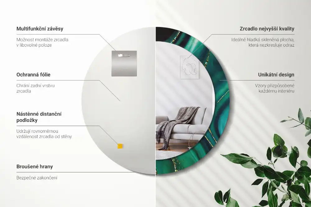 Tiskano okroglo ogledalo Smaragdni marmor