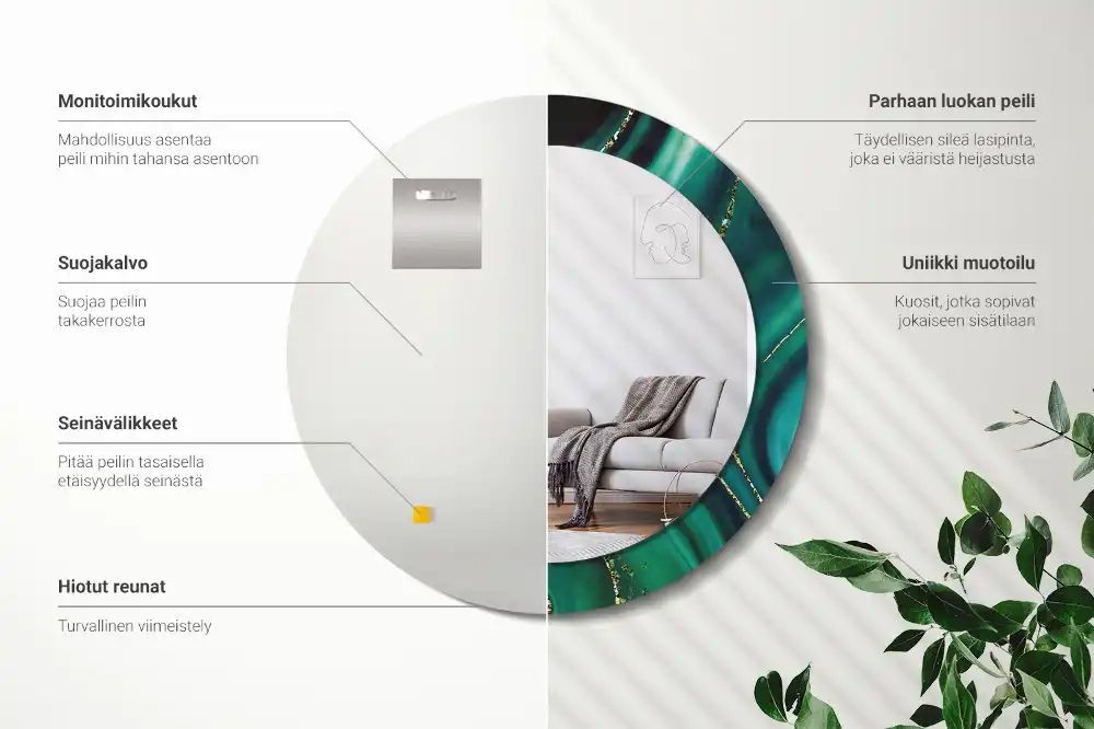 Tiskano okroglo ogledalo Smaragdni marmor