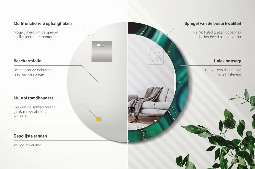 Tiskano okroglo ogledalo Smaragdni marmor