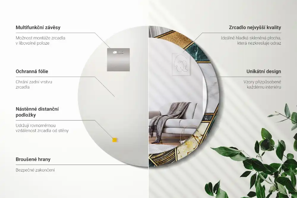 Okroglo stensko okrasno ogledalo Marmorni slog