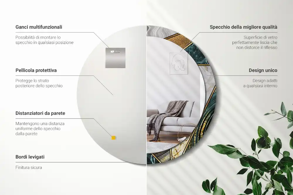 Okroglo stensko okrasno ogledalo Marmorni slog