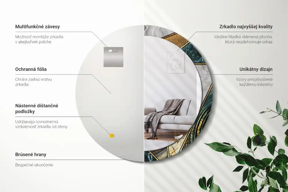 Okroglo stensko okrasno ogledalo Marmorni slog