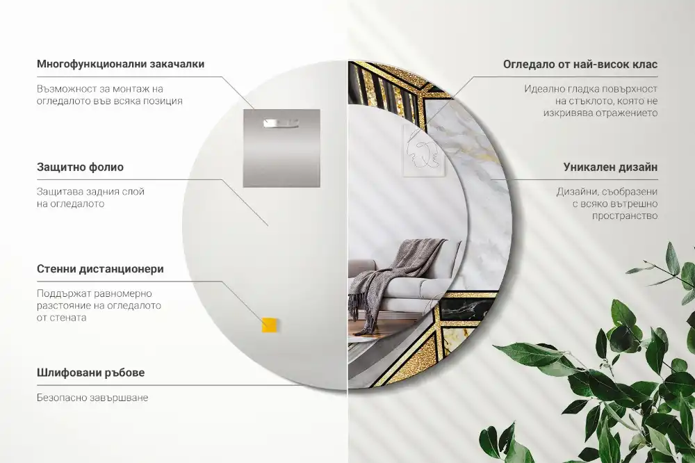 Okroglo stensko okrasno ogledalo Marmorni slog