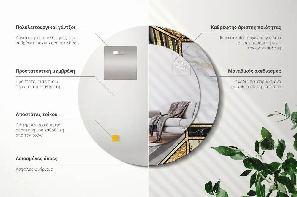 Okroglo stensko okrasno ogledalo Marmorni slog