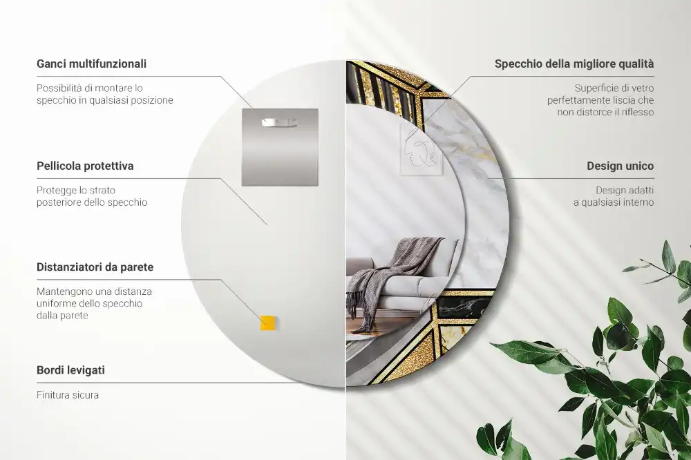 Okroglo stensko okrasno ogledalo Marmorni slog