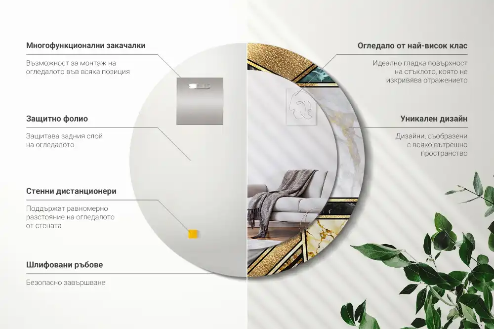 Okroglo stensko okrasno ogledalo Marmorni slog