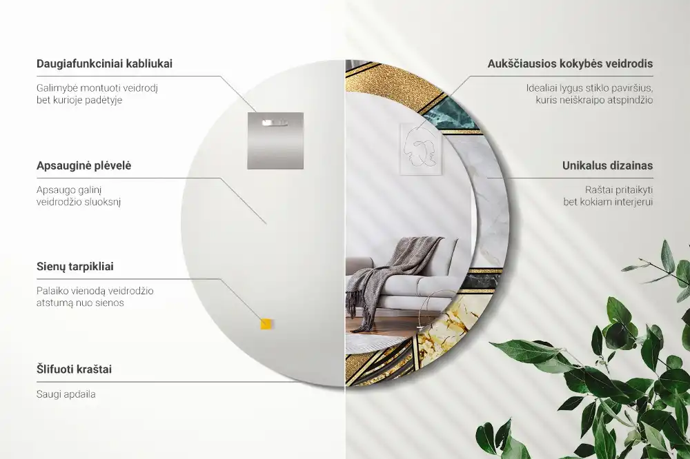 Okroglo stensko okrasno ogledalo Marmorni slog