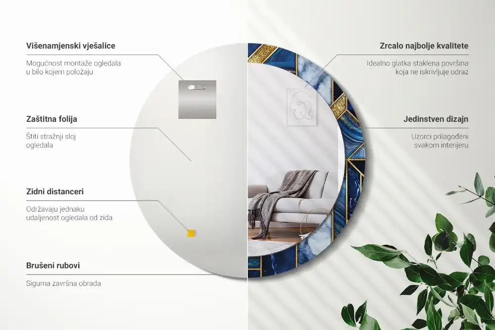 Tiskano okroglo ogledalo Sodobni marmor